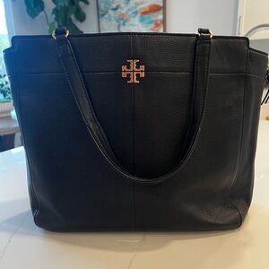 Tory Burch Black Pebbled Leather Ivy Zip Tote